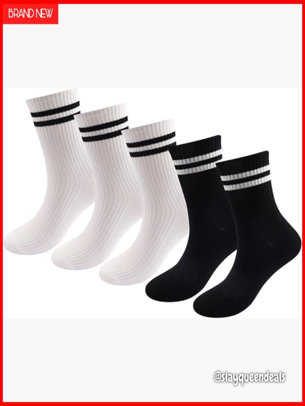 5 Pack Retro Stripe Crew Socks, Chunky Ribbed Cotton Blend, Moisture-Wicking